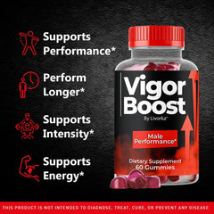 LIVORKA Vigor Boost Gummies bottle back shows ingredients and usage.