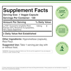 LJ100 standardized extract label showing 40% glycosaponins for potency.