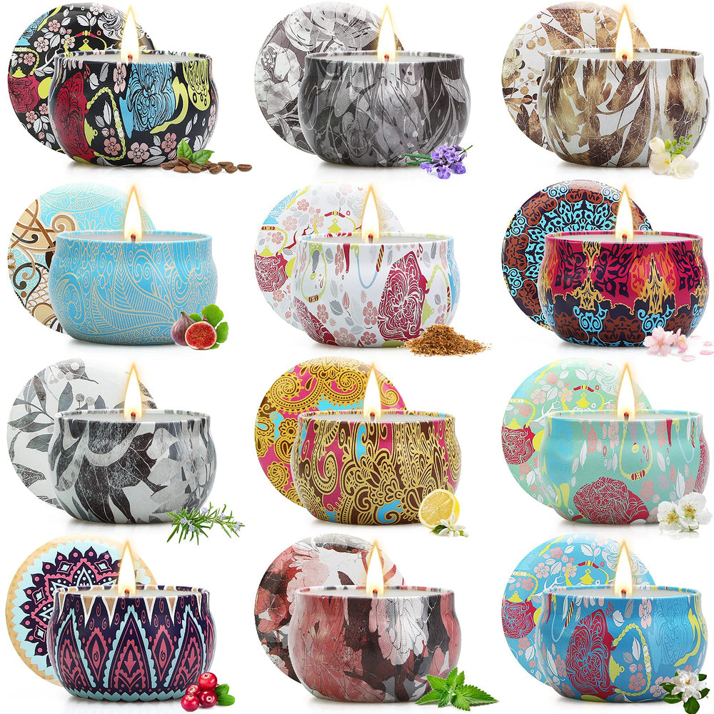 LKDJR 12-pack floral soy candles set for home ambiance and gifting.