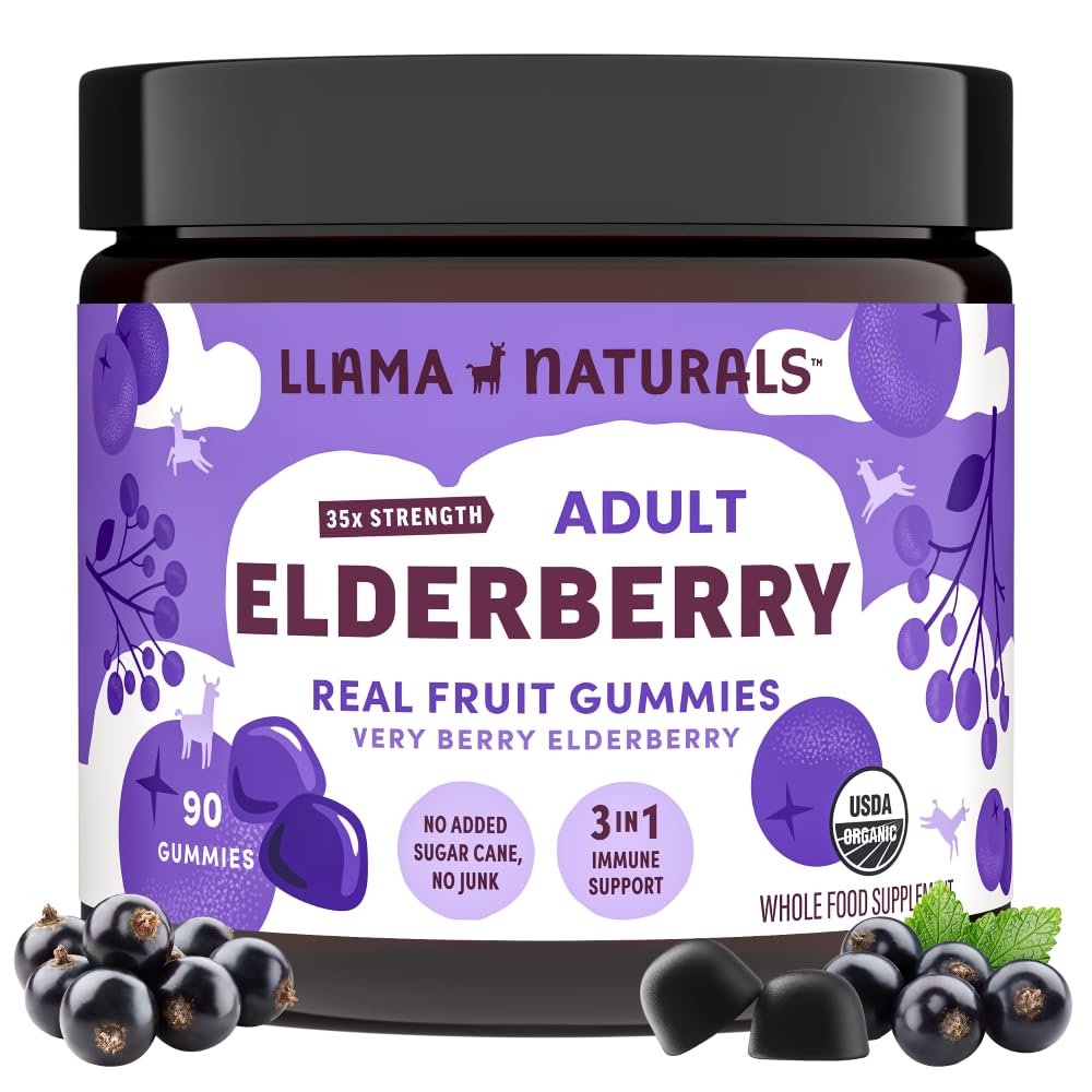 Llama Naturals elderberry gummies bottle for daily immune support