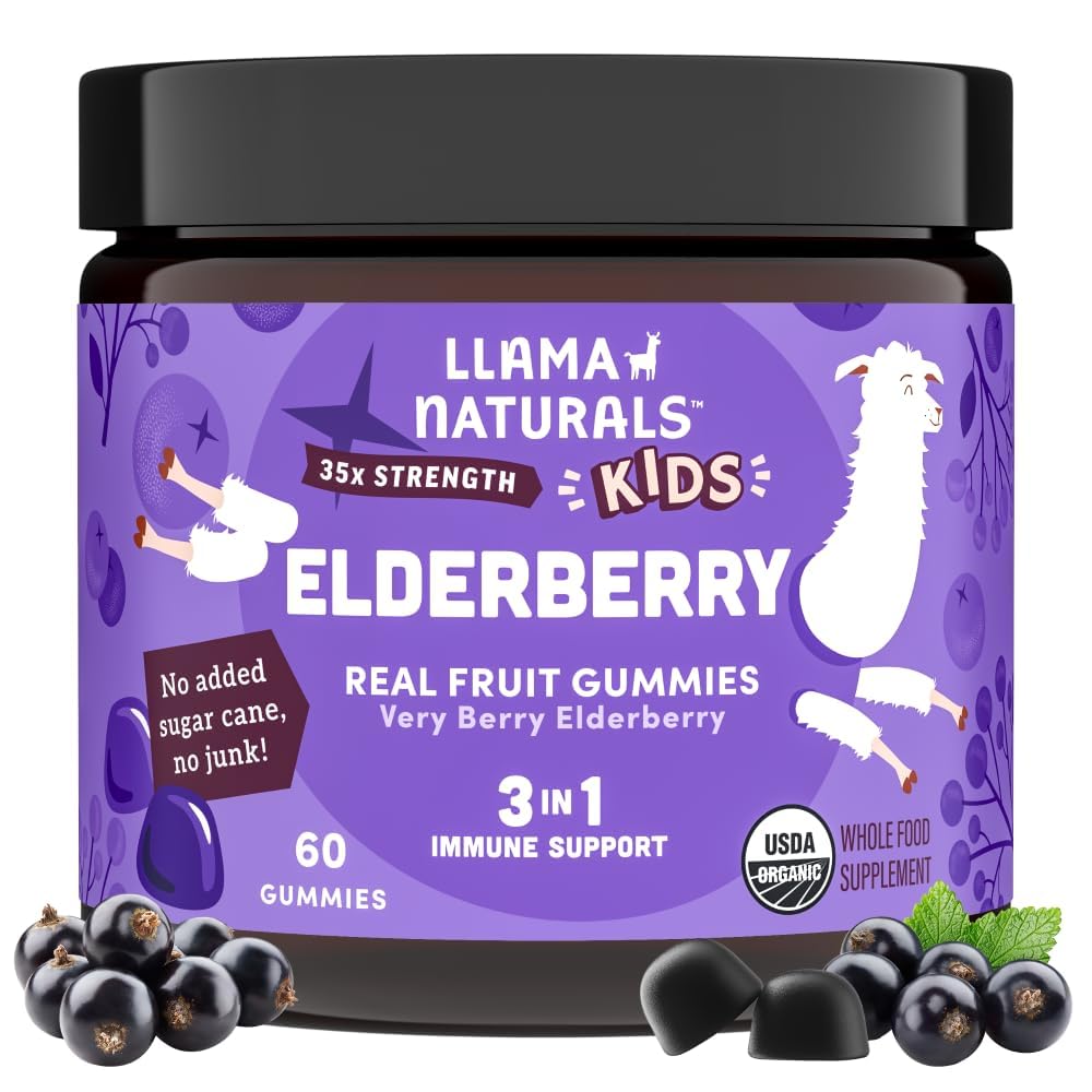 Llama Naturals Elderberry Gummies for Kids bottle offers easy daily immune support.