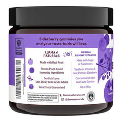 Llama Naturals elderberry gummies highlighting vitamin C and zinc for immune support