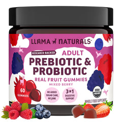 Llama Naturals mixed berry probiotics bottle for daily gut support