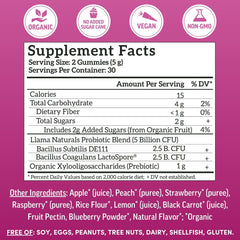 Llama Naturals vegan probiotic gummies closeup with real fruit taste