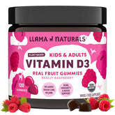 Llama Naturals Vitamin D3 gummies in raspberry, convenient bone support for adults and kids.