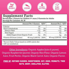 Llama Naturals Vitamin D3 gummies closeup highlighting chewy texture and raspberry flavor