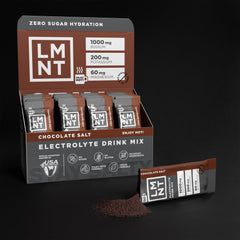 Mug with stirred mocha using LMNT chocolate for a protein shake or oats.