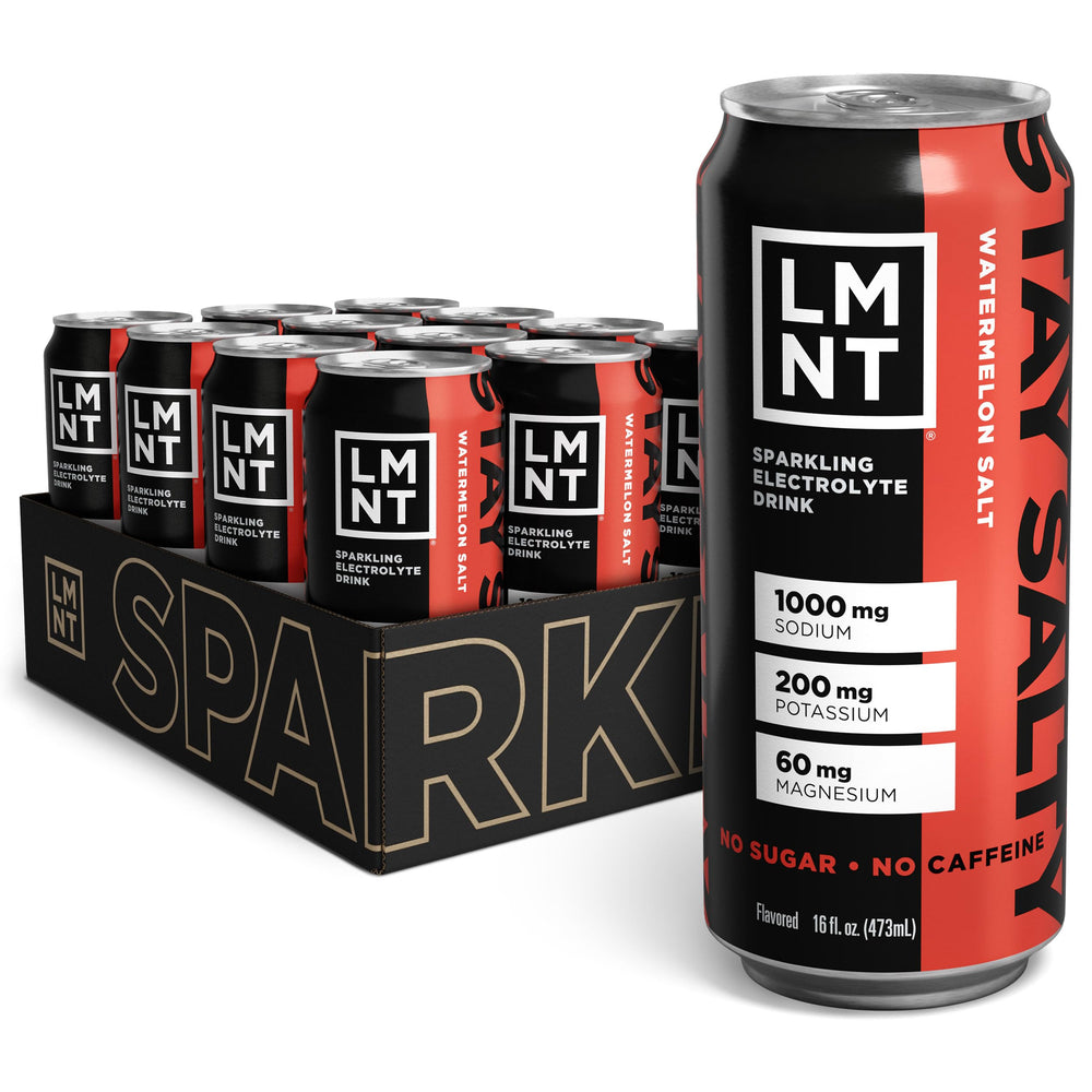 LMNT Sparkling Watermelon Bottle highlights refreshing hydration for active days.