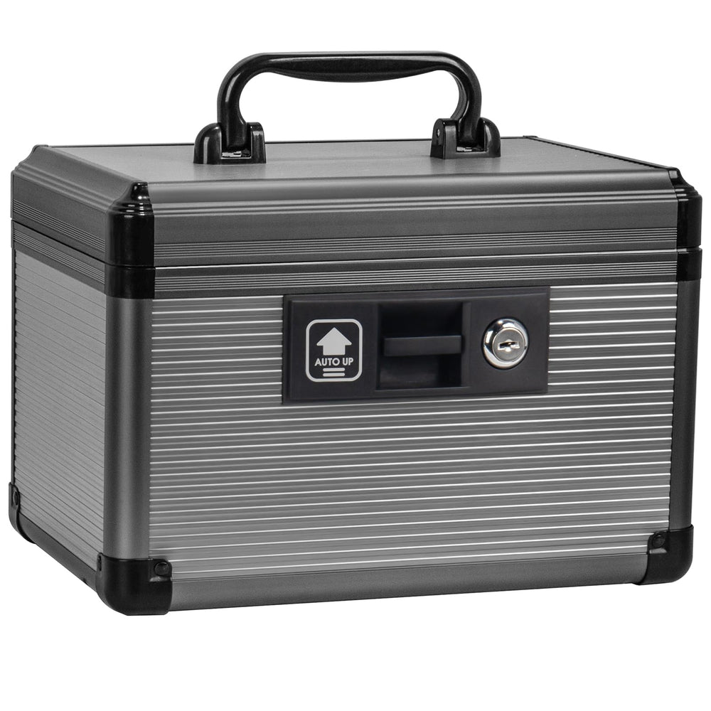 Lockbako medicine lock box in aluminum with rugged finish secures medications at home.