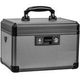 Lockbako medicine lock box top view highlighting sturdy aluminum alloy build.