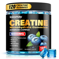 Loiomay Creatine Monohydrate Gummies bottle with blueberry flavor for workout energy.