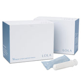 LOLA Organic Tampons with BPA-free applicator in front-box view for reliable regular absorbency.