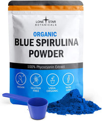 Lone Star Botanicals blue spirulina powder bottle showing pure vegan superfood.