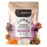 Longevity Botanicals Power 15 packaging indicates premium immune support blend.