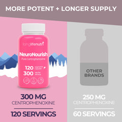 LongLifeNutri Centrophenoxine label highlights DMAE and pCPA ingredients.
