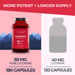 LongLifeNutri Lycopene 180 veggie capsules stacked for six-month supply