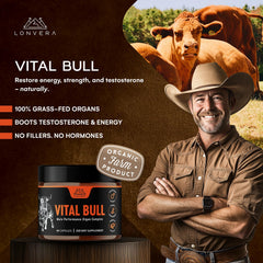 Lonvera Vital Bull capsules close-up highlights real-food nutrition in a compact form