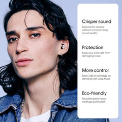 Loop Experience 2 Plus earplugs worn in-ear for secure fit during dancing