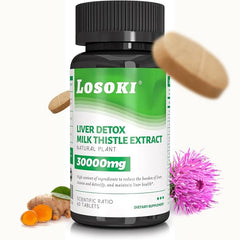 Losoki Liver Detox tablets bottle with milk thistle for daily liver support.