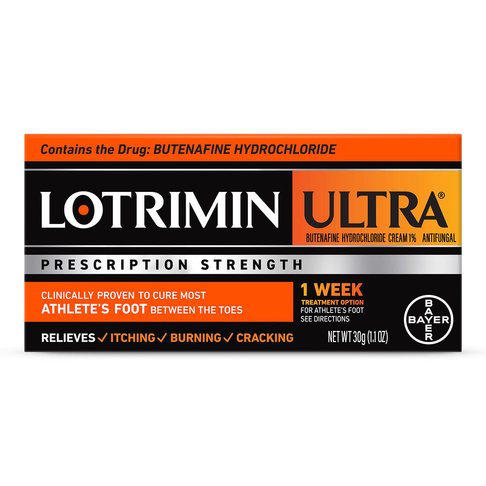 Lotrimin Ultra bottle and cream tube for fast athlete's foot relief.