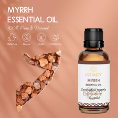 LOTUSJOY Myrrh essential oil dropper enables precise dosing for DIY blends.