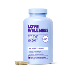 Love Wellness Bye Bye Bloat bottle pour for convenient post-meal digestion support