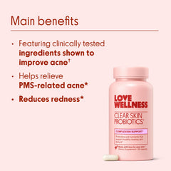 Love Wellness Clear Skin Probiotic zinc ingredient highlight for skin support.