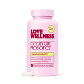 Love Wellness Good Girl Probiotics bottle front view shows 9 strains for vaginal balance
