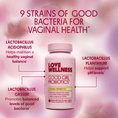 Vegan capsules of Love Wellness Good Girl Probiotics for a convenient daily routine.