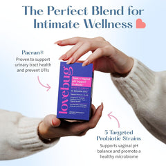 Lovebug acid-resistant capsules shield probiotics for targeted delivery to the intestinal and vaginal areas.