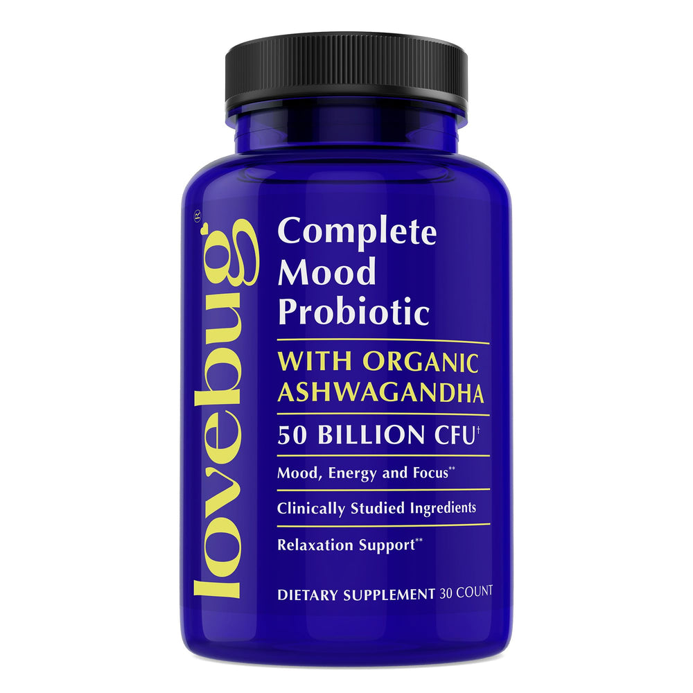 LoveBug mood probiotics bottle pour for daily balance and mood support