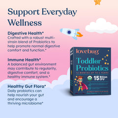 Lovebug Kids Probiotic Powder mixed into drink for easy daily use.