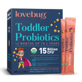 Lovebug Kids Probiotic Powder tub front, promotes toddler gut health.