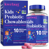 LOVEBUG Probiotics for Kids berry chews bottle promotes daily gut balance.