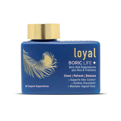 Loyal Boric Life Plus envase de 30 supositorios para equilibrio íntimo diario.