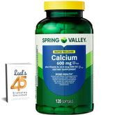 LUAL Spring Valley Calcium 600mg softgels bottle promotes bone health with vitamin D3.
