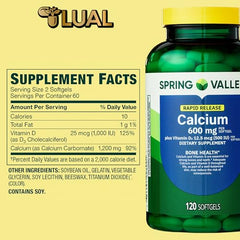 Bottle label shows 600 mg calcium and 500 IU vitamin D3 per softgel.
