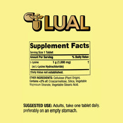 Label view shows gluten- and dairy-free L-Lysine formulation.
