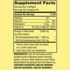LUAL Spring Valley Omega-3 lemon flavor softgels with fresh taste.
