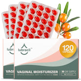 Lubracil Vaginal Moisturizer Pills bottle shows convenient daily hydration support.