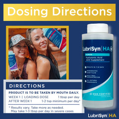 Closeup of LubriSynHA liquid formulation emphasizing easy daily dosing