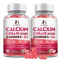 LUCNVEM calcium citrate 1200mg peach gummies bottle for daily bone support.