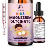 LUCNVEM Kids Magnesium Glycinate Sleep Drops bottle close-up for gentle bedtime support.