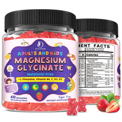 LUCNVEM Magnesium Glycinate Gummies bottle with strawberry flavor for family daily wellness.