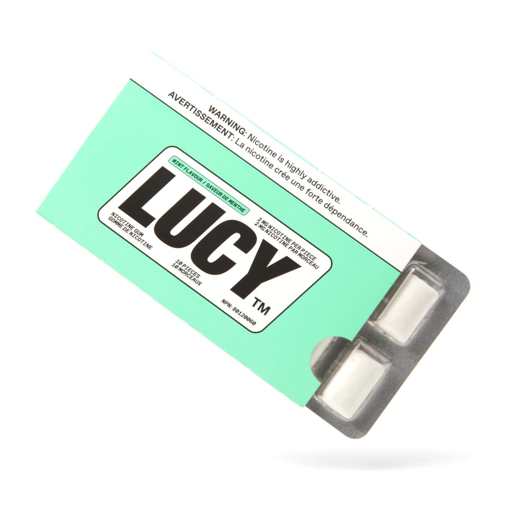 LUCY Nicotine Gum 2mg mint packaging prompts ready-to-use quit support