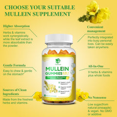 Lukaree 2-pack 9-in-1 Mullein Gummies bottle back label with ingredients.