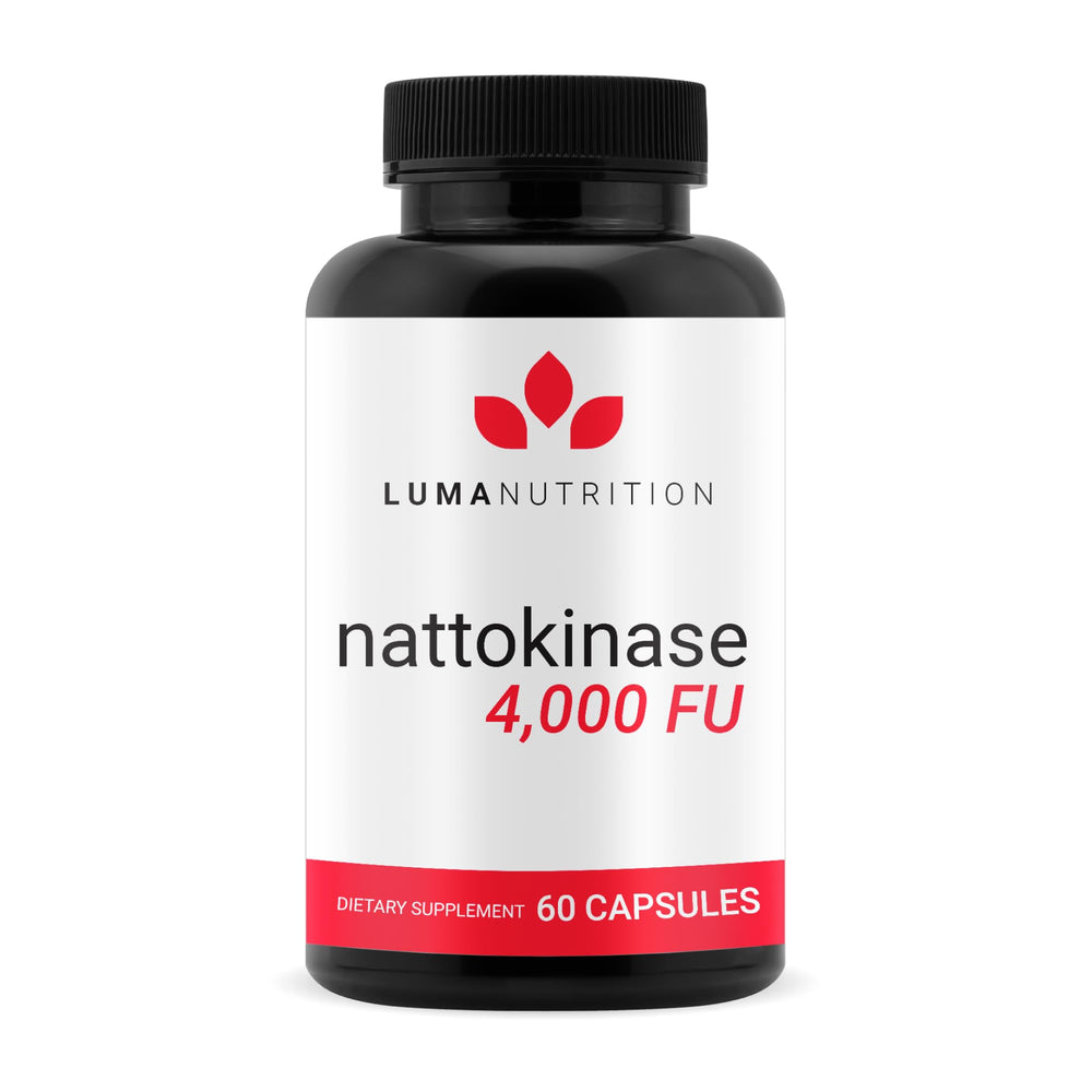 Luma Nutrition nattokinase capsules close-up showing potency and form for heart support