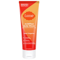 Lume Acidified Body Wash bottle front shows 24-hour odor control