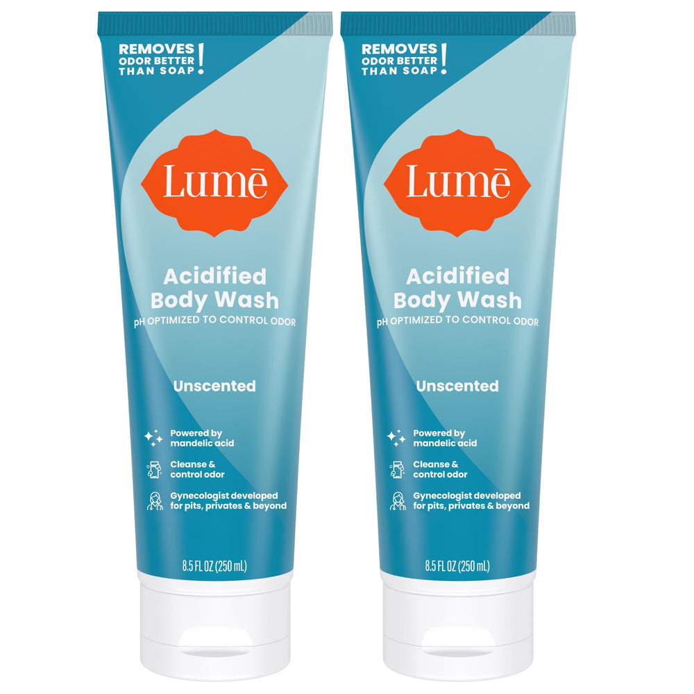Lume Acidified Body Wash unscented bottle front view showing odor control