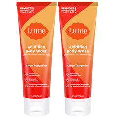Lume Acidified Body Wash clean Tangerine bottle highlights bright citrus scent for daily odor control.